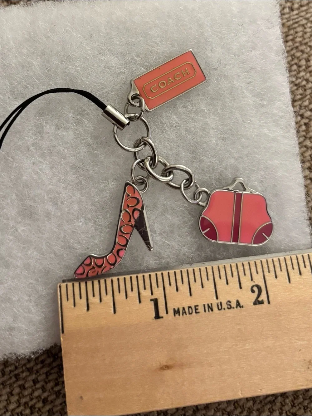 Coach Pink Enamel Shoe, Purse & Logo Key/Phone/Bag Charm